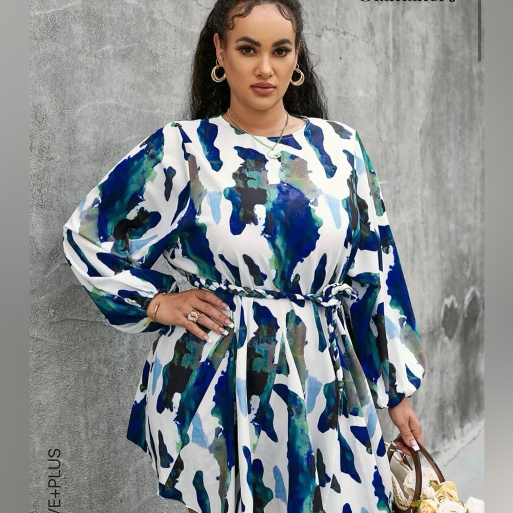Size 16 Ink Splash Belted Dress